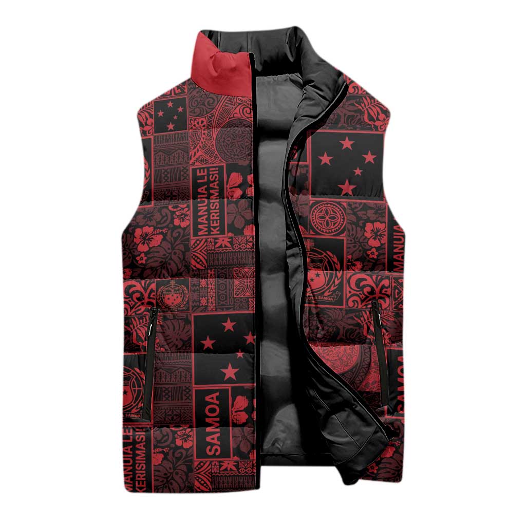 Dark Samoa Manuia Le Kerisimasi Sleeveless Puffer Jacket Pacific Patchwork Xmas Vibes LT9 - Polynesian Pride