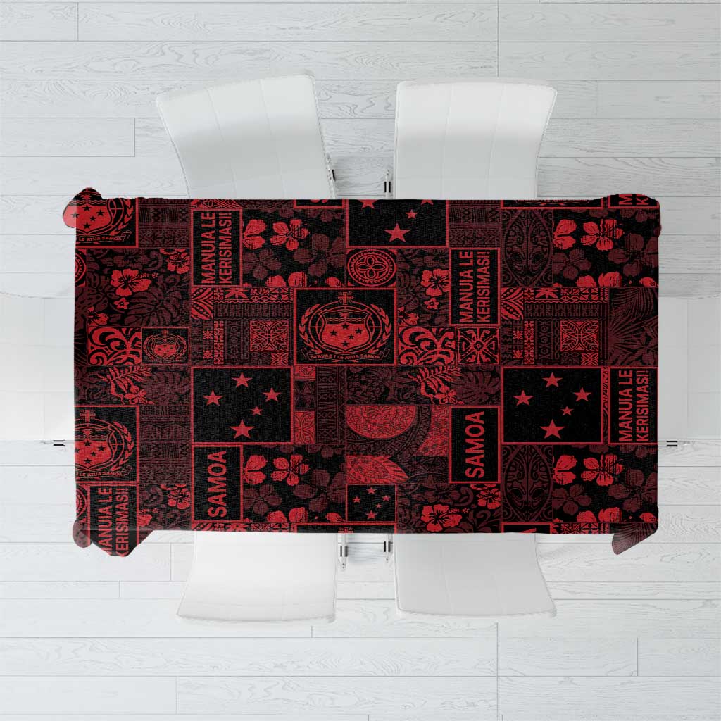 Dark Samoa Manuia Le Kerisimasi Tablecloth Pacific Patchwork Xmas Vibes LT9 Red - Polynesian Pride