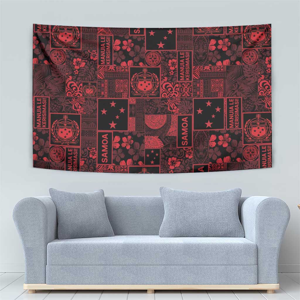 Dark Samoa Manuia Le Kerisimasi Tapestry Pacific Patchwork Xmas Vibes - Polynesian Pride