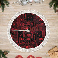 Dark Samoa Manuia Le Kerisimasi Tree Skirt Pacific Patchwork Xmas Vibes LT9 Fringed Red - Polynesian Pride
