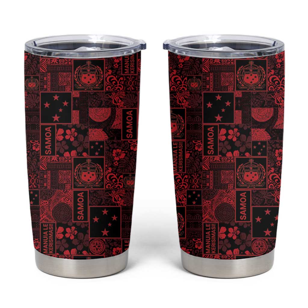 Dark Samoa Manuia Le Kerisimasi Tumbler Cup Pacific Patchwork Xmas Vibes - Polynesian Pride