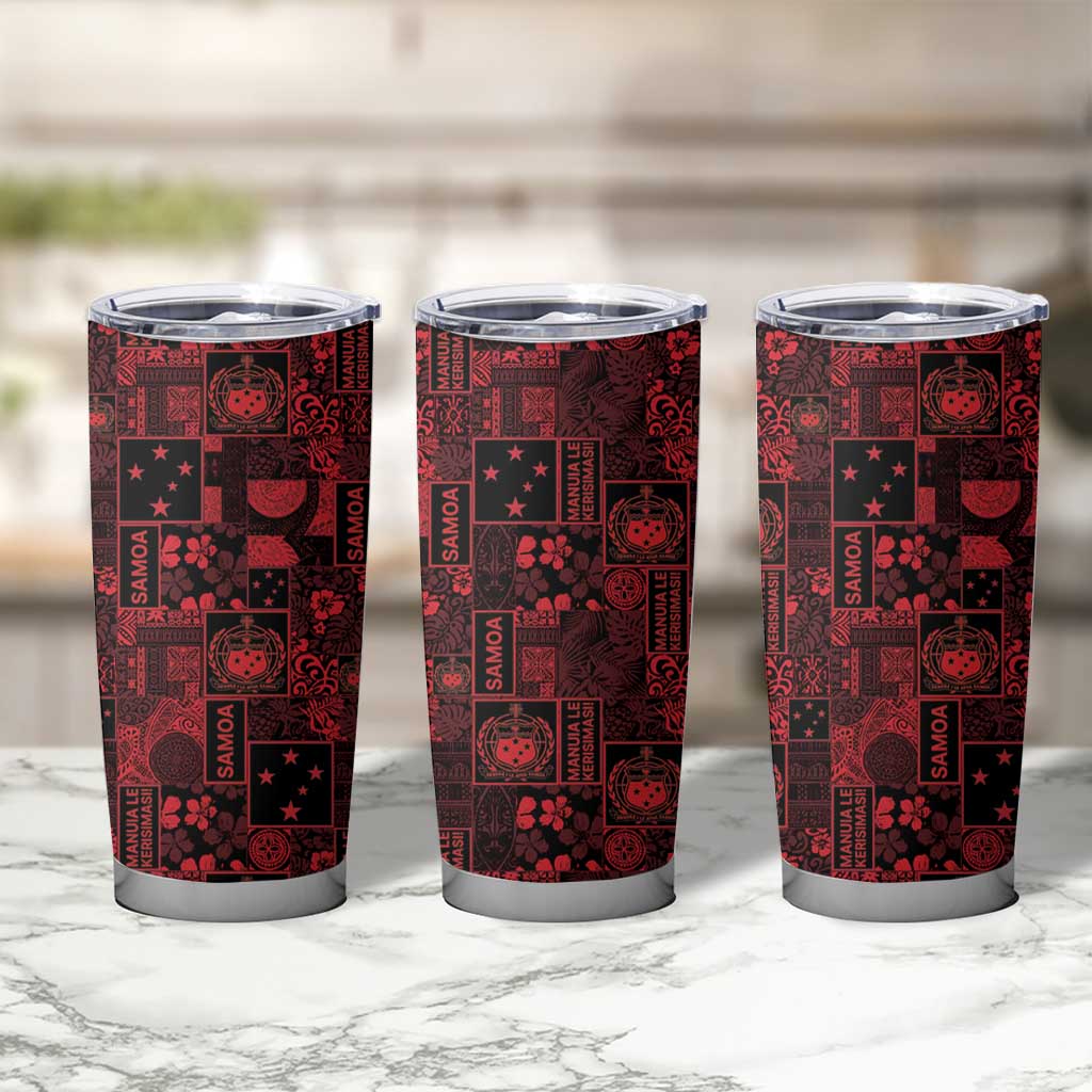 Dark Samoa Manuia Le Kerisimasi Tumbler Cup Pacific Patchwork Xmas Vibes - Polynesian Pride