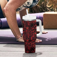 Dark Samoa Manuia Le Kerisimasi Tumbler With Handle Pacific Patchwork Xmas Vibes - Polynesian Pride