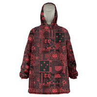 Dark Samoa Manuia Le Kerisimasi Wearable Blanket Hoodie Pacific Patchwork Xmas Vibes LT9 One Size Red - Polynesian Pride