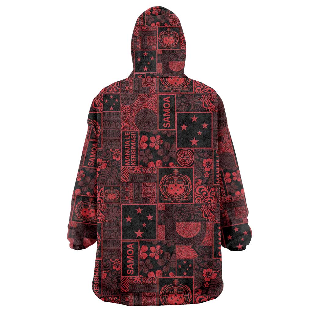 Dark Samoa Manuia Le Kerisimasi Wearable Blanket Hoodie Pacific Patchwork Xmas Vibes LT9 - Polynesian Pride