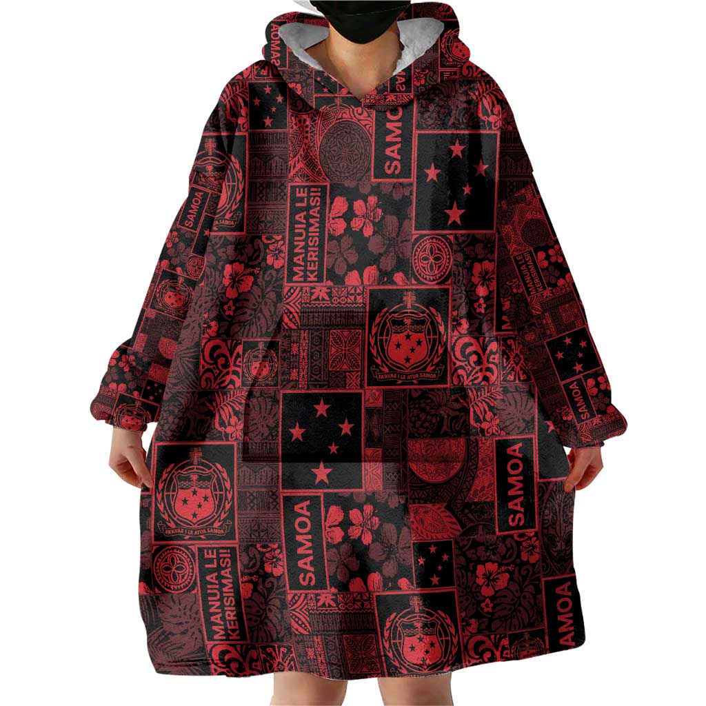 Dark Samoa Manuia Le Kerisimasi Wearable Blanket Hoodie Pacific Patchwork Xmas Vibes LT9 - Polynesian Pride