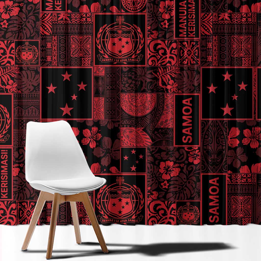 Dark Samoa Manuia Le Kerisimasi Window Curtain Pacific Patchwork Xmas Vibes - Polynesian Pride