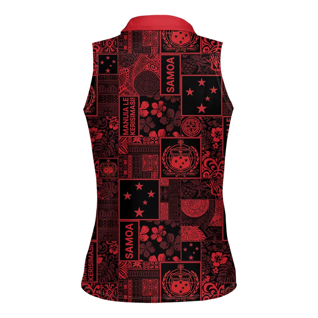 Dark Samoa Manuia Le Kerisimasi Women Sleeveless Polo Shirt Pacific Patchwork Xmas Vibes LT9 - Polynesian Pride