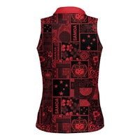 Dark Samoa Manuia Le Kerisimasi Women Sleeveless Polo Shirt Pacific Patchwork Xmas Vibes LT9 - Polynesian Pride