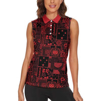 Dark Samoa Manuia Le Kerisimasi Women Sleeveless Polo Shirt Pacific Patchwork Xmas Vibes LT9 - Polynesian Pride
