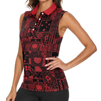 Dark Samoa Manuia Le Kerisimasi Women Sleeveless Polo Shirt Pacific Patchwork Xmas Vibes LT9 - Polynesian Pride