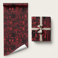 Dark Samoa Manuia Le Kerisimasi Wrapping Paper Pacific Patchwork Xmas Vibes LT9 58" × 23" Red - Polynesian Pride