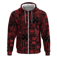 Dark Samoa Manuia Le Kerisimasi Zip Hoodie Pacific Patchwork Xmas Vibes LT9 Zip Hoodie Red - Polynesian Pride