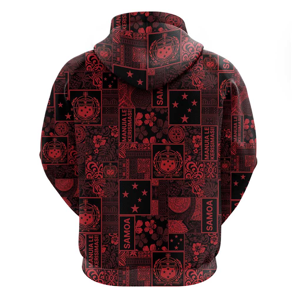 Dark Samoa Manuia Le Kerisimasi Zip Hoodie Pacific Patchwork Xmas Vibes LT9 - Polynesian Pride
