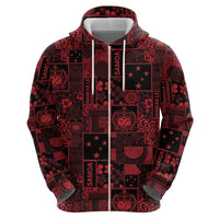 Dark Samoa Manuia Le Kerisimasi Zip Hoodie Pacific Patchwork Xmas Vibes LT9 - Polynesian Pride