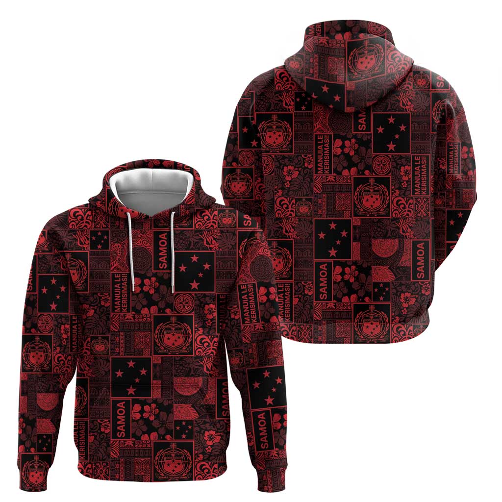 Dark Samoa Manuia Le Kerisimasi Zip Hoodie Pacific Patchwork Xmas Vibes LT9 - Polynesian Pride