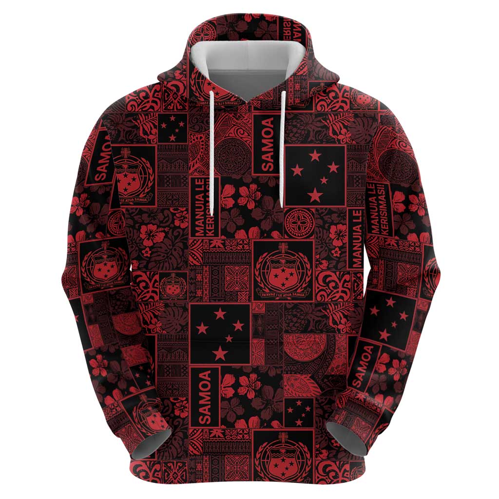 Dark Samoa Manuia Le Kerisimasi Zip Hoodie Pacific Patchwork Xmas Vibes LT9 - Polynesian Pride