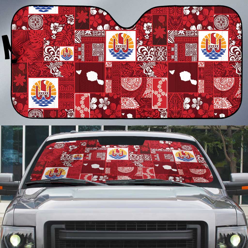 Tahiti Oaoa I Teie Noera Auto Sun Shade Pacific Patchwork Xmas Vibes - Polynesian Pride