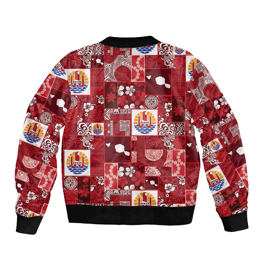 Tahiti Oaoa I Teie Noera Bomber Jacket Pacific Patchwork Xmas Vibes - Polynesian Pride
