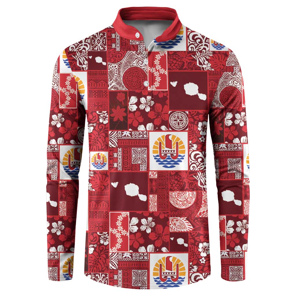 Tahiti Oaoa I Teie Noera Button Sweatshirt Pacific Patchwork Xmas Vibes - Polynesian Pride