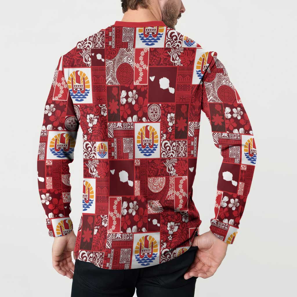 Tahiti Oaoa I Teie Noera Button Sweatshirt Pacific Patchwork Xmas Vibes - Polynesian Pride