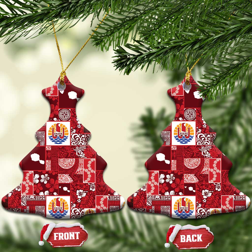 Tahiti Oaoa I Teie Noera Ceramic Ornament Pacific Patchwork Xmas Vibes - Polynesian Pride