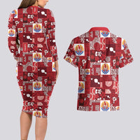 Tahiti Oaoa I Teie Noera Couples Matching Long Sleeve Bodycon Dress and Hawaiian Shirt Pacific Patchwork Xmas Vibes - Polynesian Pride