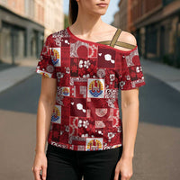 Tahiti Oaoa I Teie Noera Cross Shoulder Shirt Pacific Patchwork Xmas Vibes - Polynesian Pride