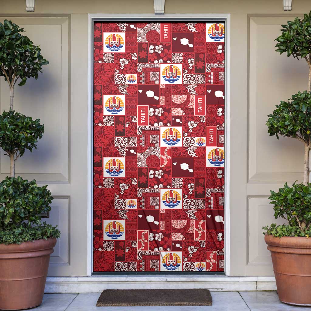 Tahiti Oaoa I Teie Noera Door Cover Pacific Patchwork Xmas Vibes - Polynesian Pride