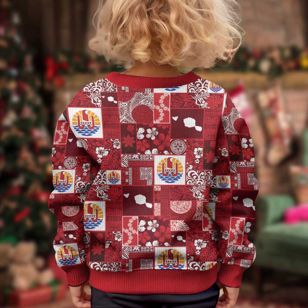 Tahiti Oaoa I Teie Noera Kid Ugly Christmas Sweater Pacific Patchwork Xmas Vibes - Polynesian Pride