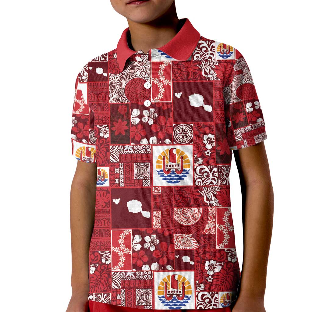 Tahiti Oaoa I Teie Noera Kid Polo Shirt Pacific Patchwork Xmas Vibes - Polynesian Pride