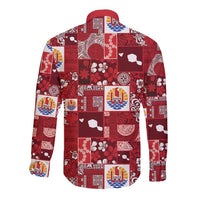 Tahiti Oaoa I Teie Noera Long Sleeve Button Shirt Pacific Patchwork Xmas Vibes - Polynesian Pride
