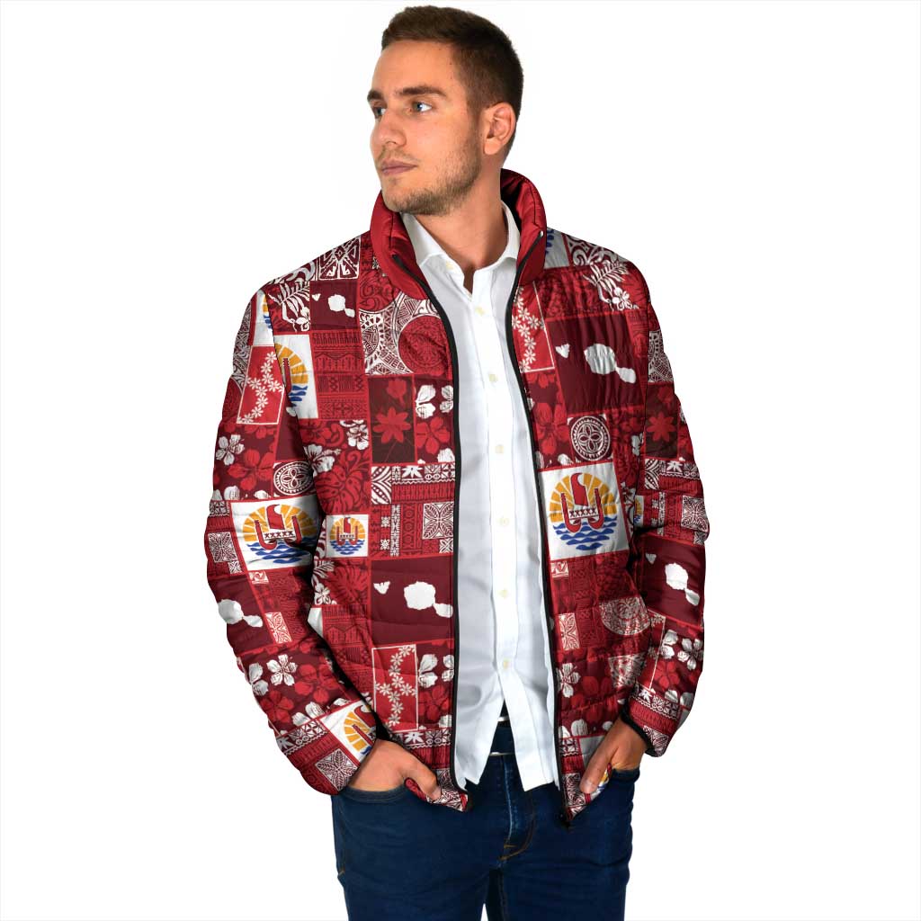 Tahiti Oaoa I Teie Noera Padded Jacket Pacific Patchwork Xmas Vibes - Polynesian Pride