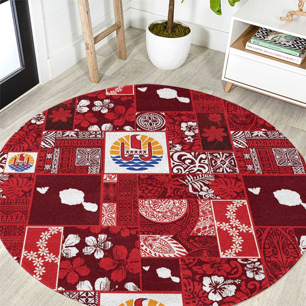 Tahiti Oaoa I Teie Noera Round Carpet Pacific Patchwork Xmas Vibes - Polynesian Pride