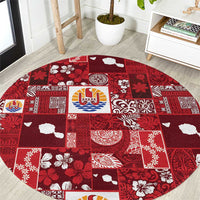 Tahiti Oaoa I Teie Noera Round Carpet Pacific Patchwork Xmas Vibes - Polynesian Pride