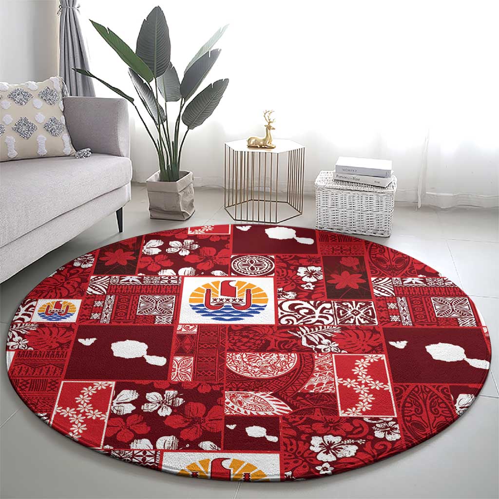 Tahiti Oaoa I Teie Noera Round Carpet Pacific Patchwork Xmas Vibes - Polynesian Pride
