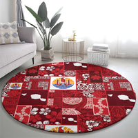 Tahiti Oaoa I Teie Noera Round Carpet Pacific Patchwork Xmas Vibes - Polynesian Pride