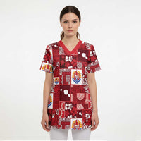 Tahiti Oaoa I Teie Noera Scrub Top Pacific Patchwork Xmas Vibes - Polynesian Pride