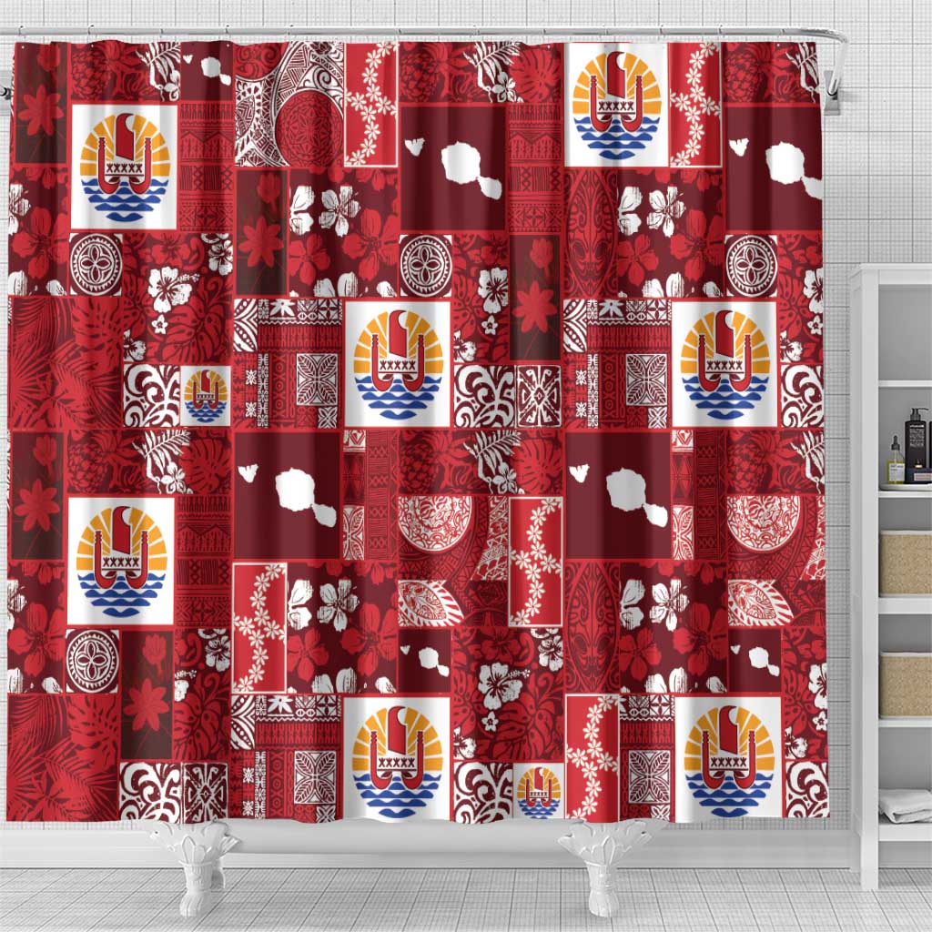 Tahiti Oaoa I Teie Noera Shower Curtain Pacific Patchwork Xmas Vibes - Polynesian Pride