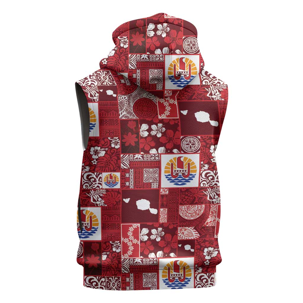 Tahiti Oaoa I Teie Noera Sleeveless Hoodie Pacific Patchwork Xmas Vibes - Polynesian Pride