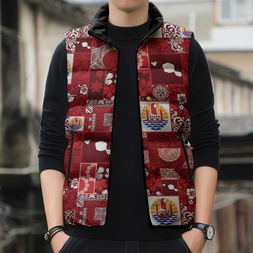 Tahiti Oaoa I Teie Noera Sleeveless Puffer Jacket Pacific Patchwork Xmas Vibes - Polynesian Pride