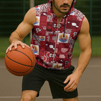 Tahiti Oaoa I Teie Noera Sleeveless Zip Hoodie Pacific Patchwork Xmas Vibes - Polynesian Pride