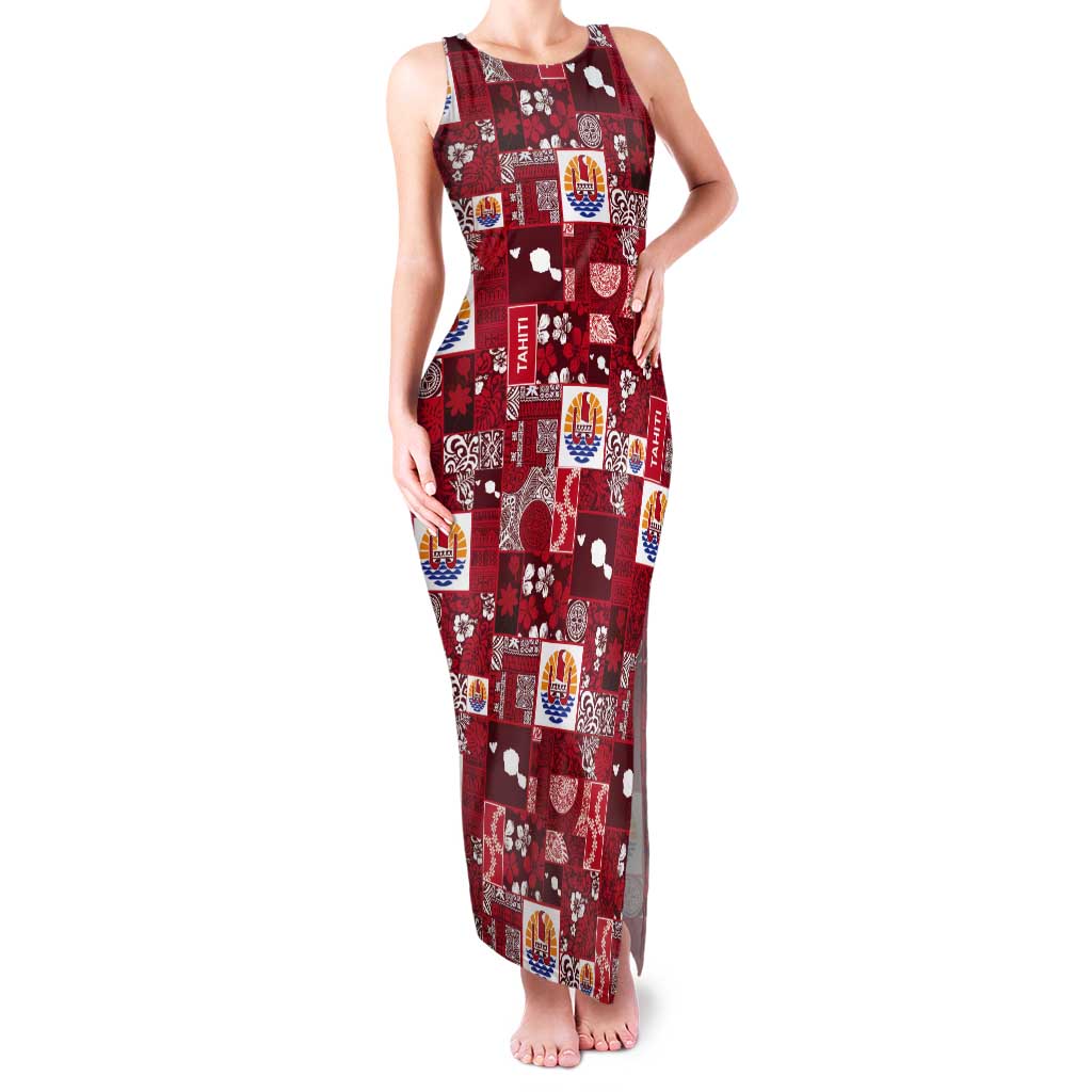 Tahiti Oaoa I Teie Noera Tank Maxi Dress Pacific Patchwork Xmas Vibes - Polynesian Pride