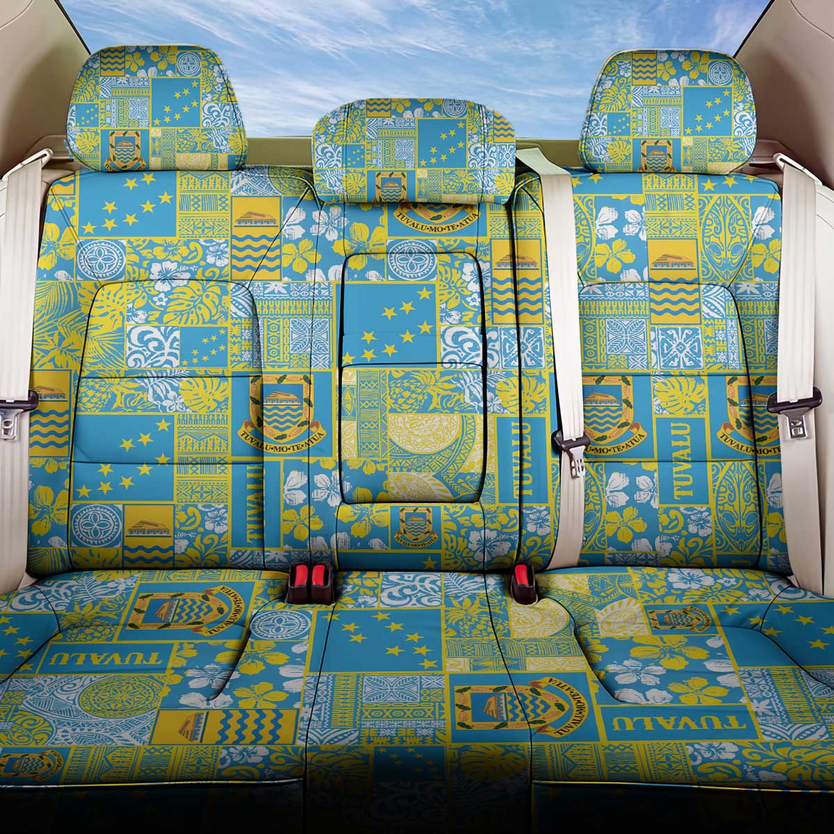 Tuvalu Manuia te Kilisimasi Back Car Seat Cover Pacific Patchwork Xmas Vibes - Polynesian Pride