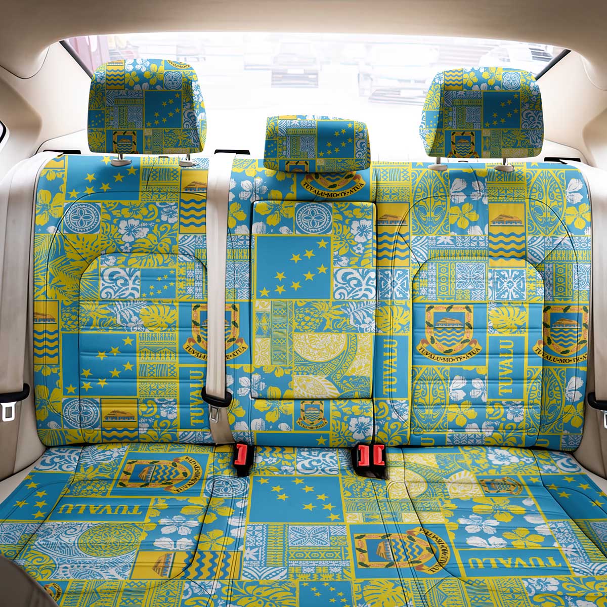 Tuvalu Manuia te Kilisimasi Back Car Seat Cover Pacific Patchwork Xmas Vibes - Polynesian Pride