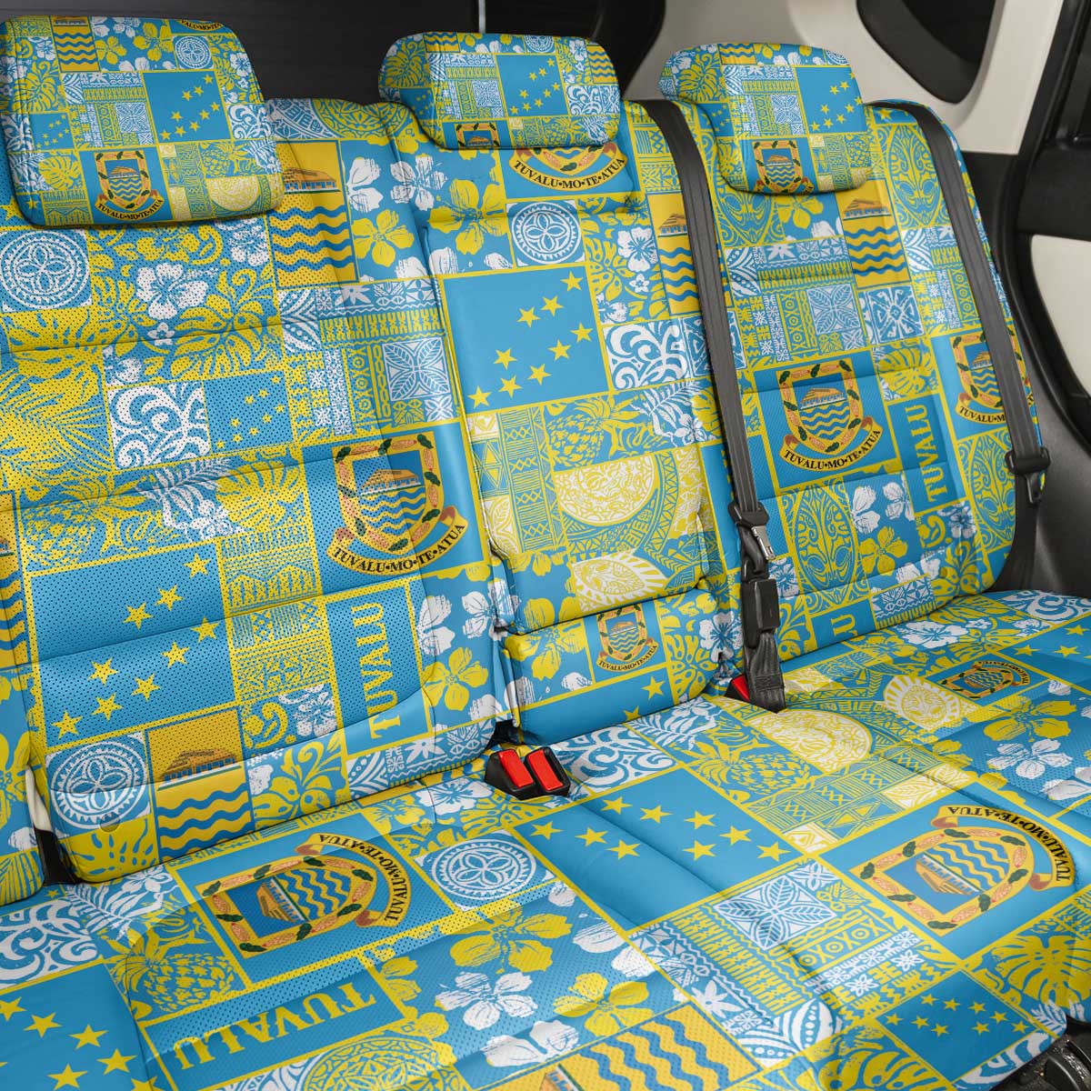 Tuvalu Manuia te Kilisimasi Back Car Seat Cover Pacific Patchwork Xmas Vibes - Polynesian Pride