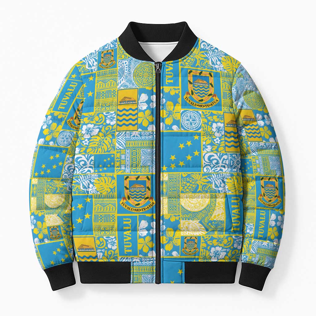 Tuvalu Manuia te Kilisimasi Bomber Puffer Jacket Pacific Patchwork Xmas Vibes - Polynesian Pride