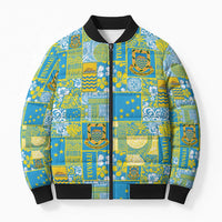 Tuvalu Manuia te Kilisimasi Bomber Puffer Jacket Pacific Patchwork Xmas Vibes - Polynesian Pride