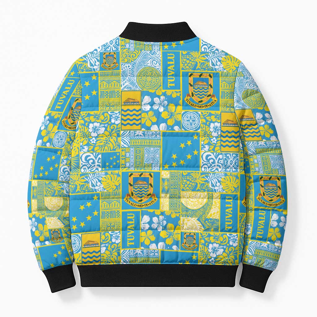 Tuvalu Manuia te Kilisimasi Bomber Puffer Jacket Pacific Patchwork Xmas Vibes - Polynesian Pride