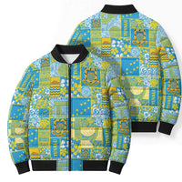 Tuvalu Manuia te Kilisimasi Bomber Puffer Jacket Pacific Patchwork Xmas Vibes - Polynesian Pride